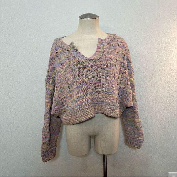 UO Multicolor Crop Oversized Knit Sweater 275 - Picture 1 of 4
